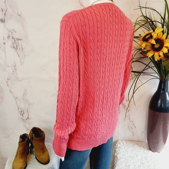Lands End 100% cotton melon color cable knit sweater - Picture 5 of 7